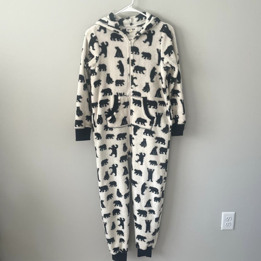 Little Blue House Bear Print Girl's One Piece Fleece Hooded  Lounge Wear. Sz 12